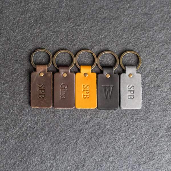 Double-Sided Rectangle Keychain |Personalized Premium Leather Keychain | Custom Key Fob | Leather Gift Handmade in the USA