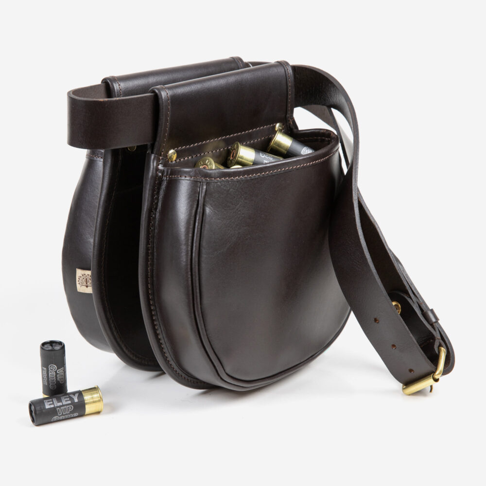Premier Leather Cartridge Pouches x2 with Belt - 100 Shells - Dark Brown